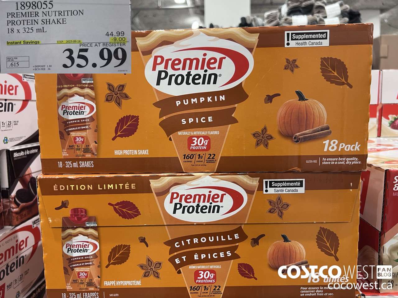 1898055 PREMIER NUTRITION PROTEIN SHAKE 18 X 325ML ($9.00 INSTANT SAVINGS EXPIRES ON 2025-09-14) $35.99