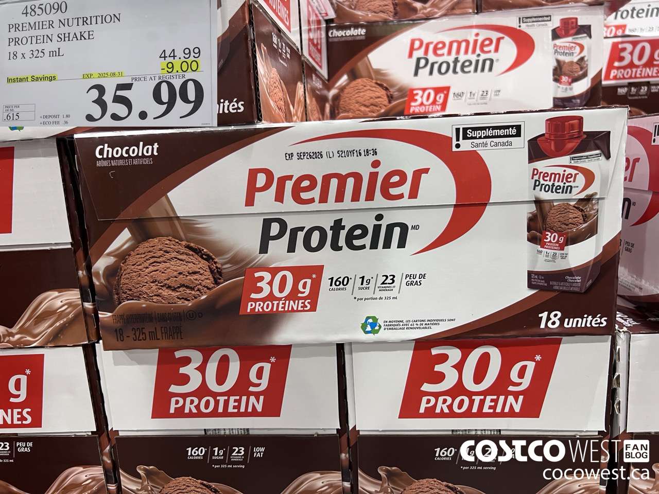 485090 PREMIER NUTRITION PROTEIN SHAKE 18 x 325 mL ($9.00 INSTANT SAVINGS EXPIRES ON 2025-08-31) $35.99