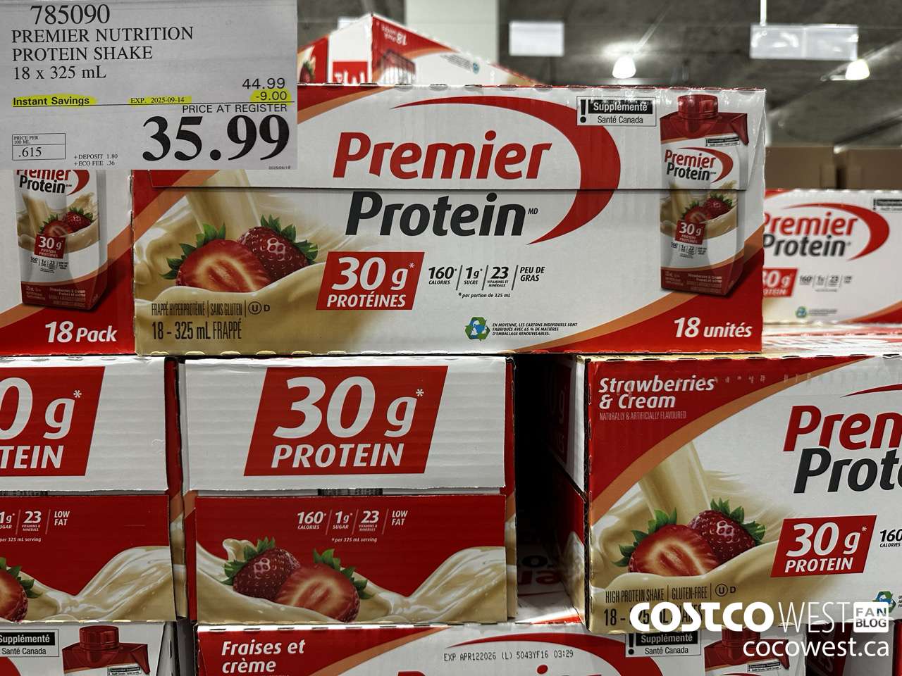 785090 PREMIER NUTRITION STRAWBERRY PROTEIN SHAKE 18 x 325 mL ($9.00 INSTANT SAVINGS EXPIRES ON 2025-09-14) $35.99