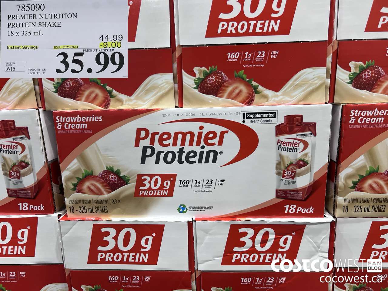 785090 PREMIER NUTRITION STRAWBERRY PROTEIN SHAKE 18 x 325 mL ($9.00 INSTANT SAVINGS EXPIRES ON 2025-09-14) $35.99