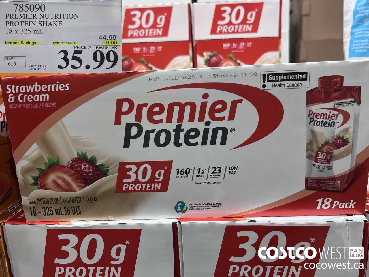 785090 PREMIER NUTRITION STRAWBERRY PROTEIN SHAKE 18 x 325 mL ($9.00 INSTANT SAVINGS EXPIRES ON 2025-09-14) $35.99