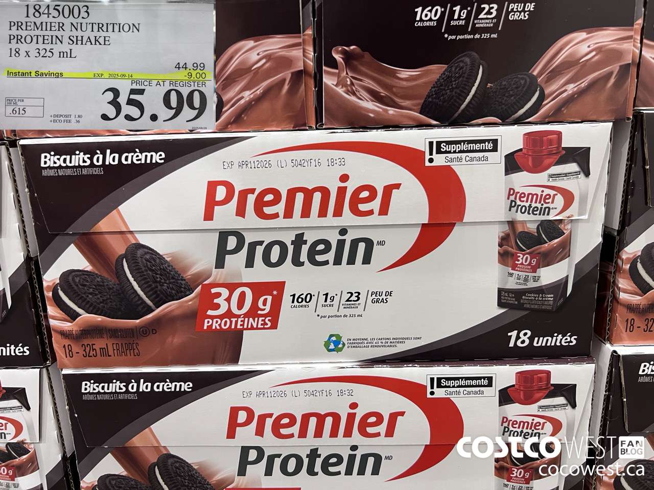 1845003 PREMIUM NUTRITION PROTEIN SHAKE 18 X 325ML ($9.00 INSTANT SAVINGS EXPIRES ON 2025-09-14) $35.99