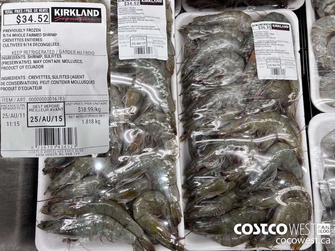 16783 PREVIOUSLY FROZEN 9/14 WHOLE FARMED SHRIMP $18.99