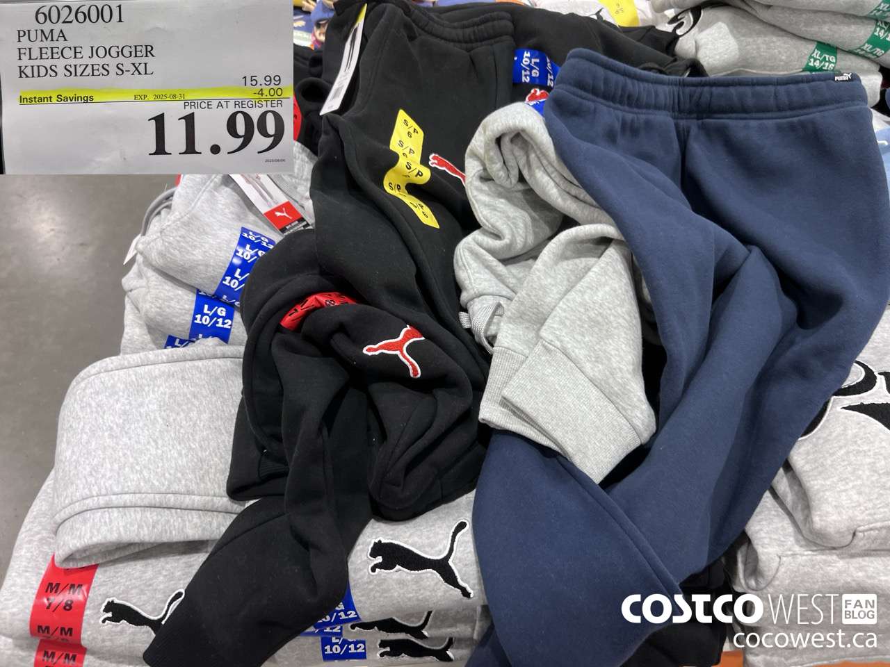 6026001 PUMA FLEECE JOGGER BOYS SIZES S-XL  ($4.00 INSTANT SAVINGS EXPIRES ON 2025-08-31) $11.99