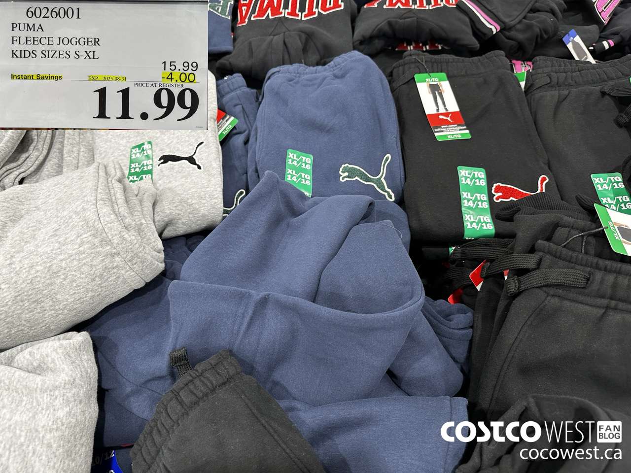 6026001 PUMA FLEECE JOGGER BOYS SIZES S-XL  ($4.00 INSTANT SAVINGS EXPIRES ON 2025-08-31) $11.99