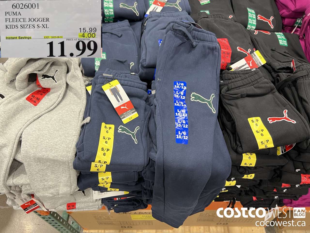 6026001 PUMA FLEECE JOGGER BOYS SIZES S-XL  ($4.00 INSTANT SAVINGS EXPIRES ON 2025-08-31) $11.99