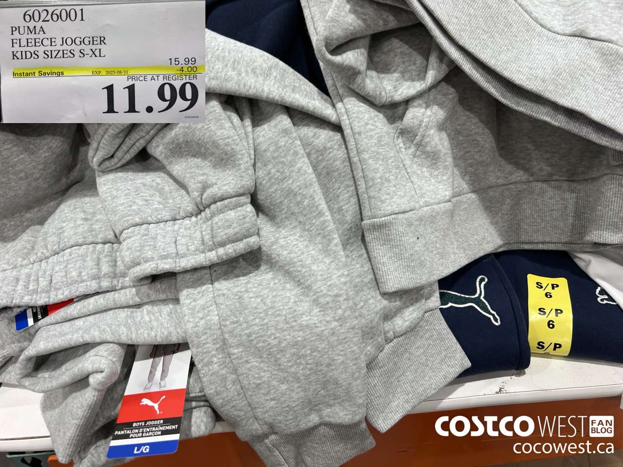 6026001 PUMA FLEECE JOGGER BOYS SIZES S-XL  ($4.00 INSTANT SAVINGS EXPIRES ON 2025-08-31) $11.99