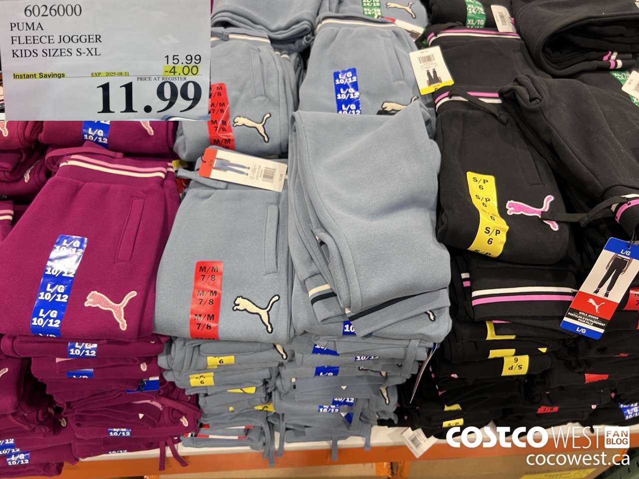 6026000 PUMA FLEECE JOGGER KIDS SIZES S-XL ($4.00 INSTANT SAVINGS EXPIRES ON 2025-08-31) $11.99