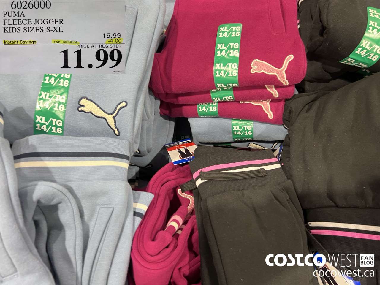 6026000 PUMA FLEECE JOGGER KIDS SIZES S-XL ($4.00 INSTANT SAVINGS EXPIRES ON 2025-08-31) $11.99