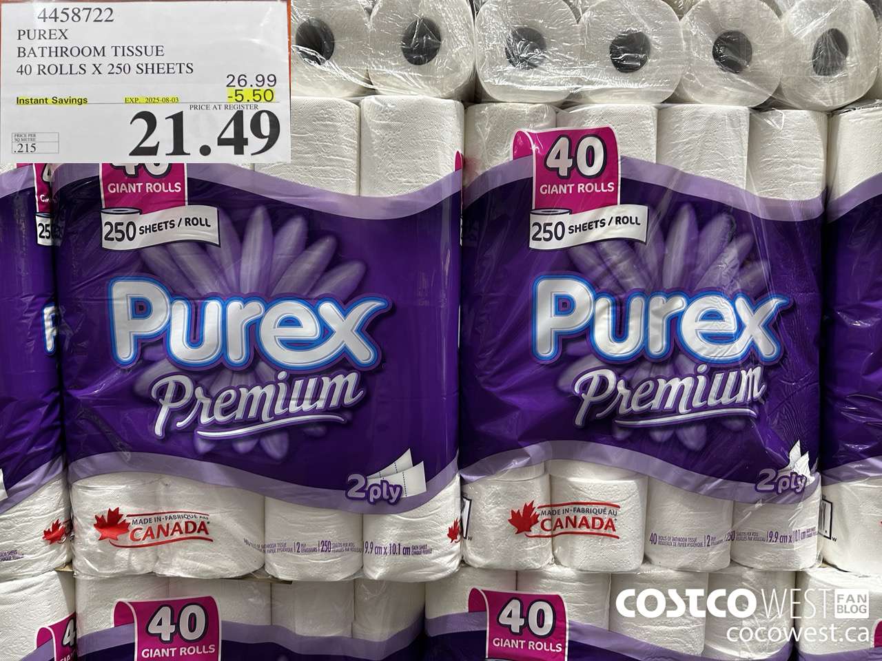 4458722 PUREX BATHROOM TISSUE 40 ROLLS X 250 SHEETS ($5.50 INSTANT SAVINGS EXPIRES ON 2025-08-03) $21.49