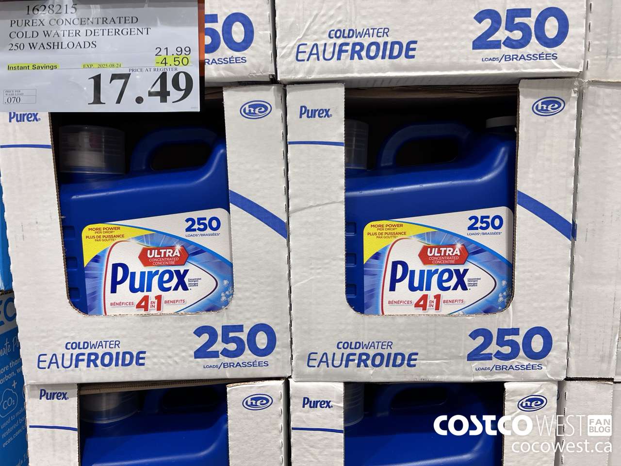 1628215 PUREX CONCENTRATED COLD WATER DETERGENT 250 WASHLOADS ($4.50 INSTANT SAVINGS EXPIRES ON 2025-08-24) $17.49