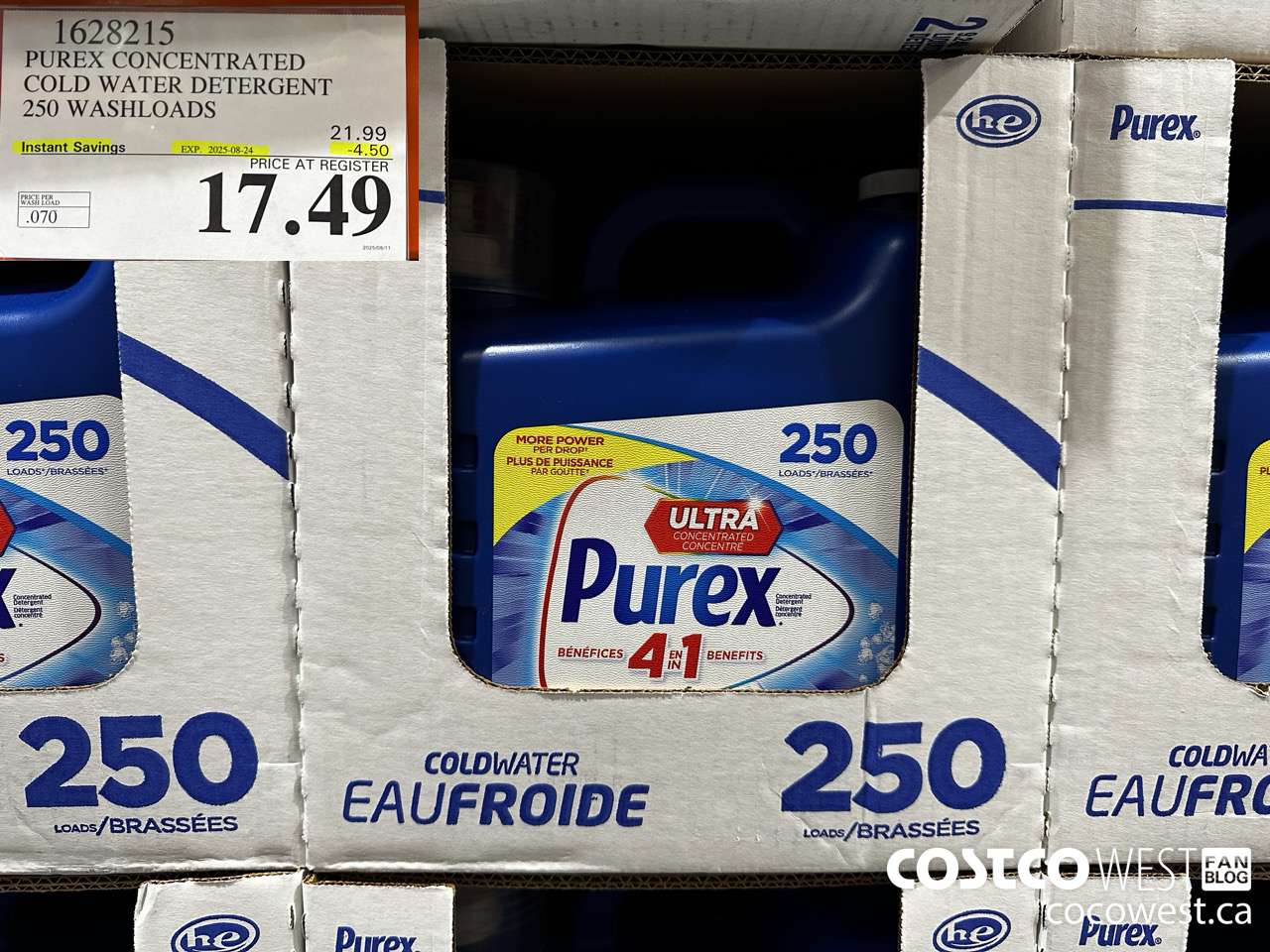 1628215 PUREX CONCENTRATED COLD WATER DETERGENT 250 WASHLOADS ($4.50 INSTANT SAVINGS EXPIRES ON 2025-08-24) $17.49