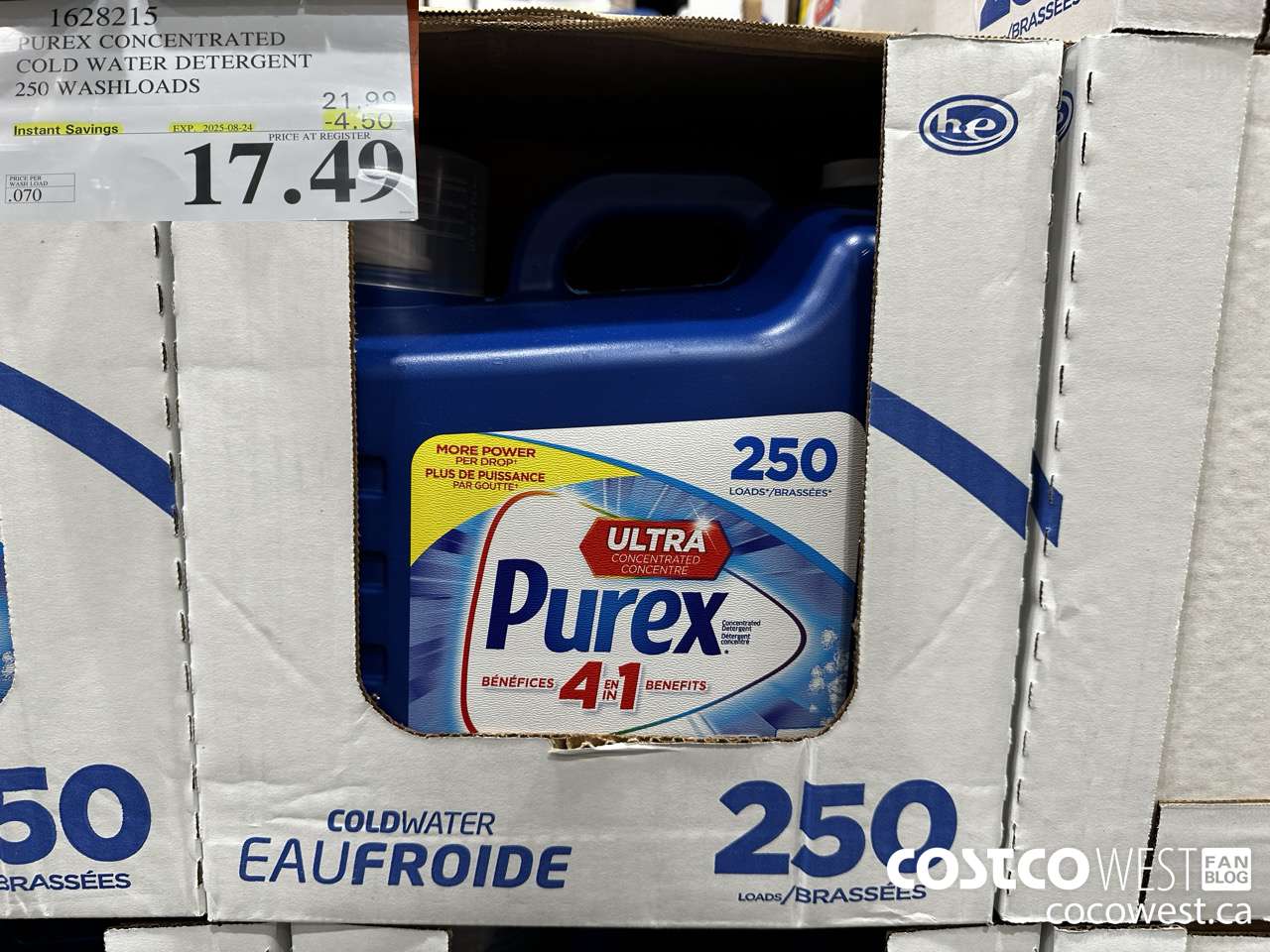 1628215 PUREX CONCENTRATED COLD WATER DETERGENT 250 WASHLOADS ($4.50 INSTANT SAVINGS EXPIRES ON 2025-08-24) $17.49