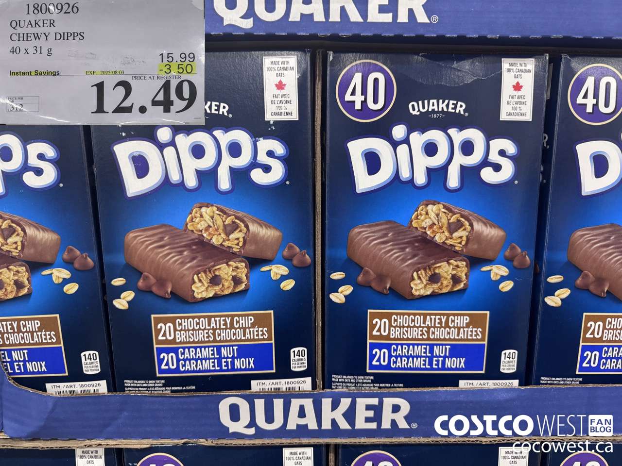 1800926 QUAKER CHEWY DIPPS 40 X 31 G ($3.50 INSTANT SAVINGS EXPIRES ON 2025-08-03) $12.49