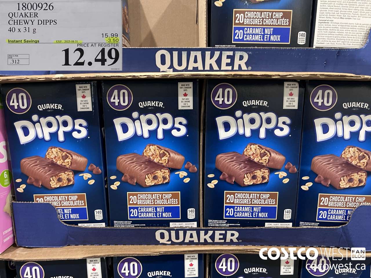 1800926 QUAKER CHEWY DIPPS 40 X 31 G ($3.50 INSTANT SAVINGS EXPIRES ON 2025-08-31) $12.49
