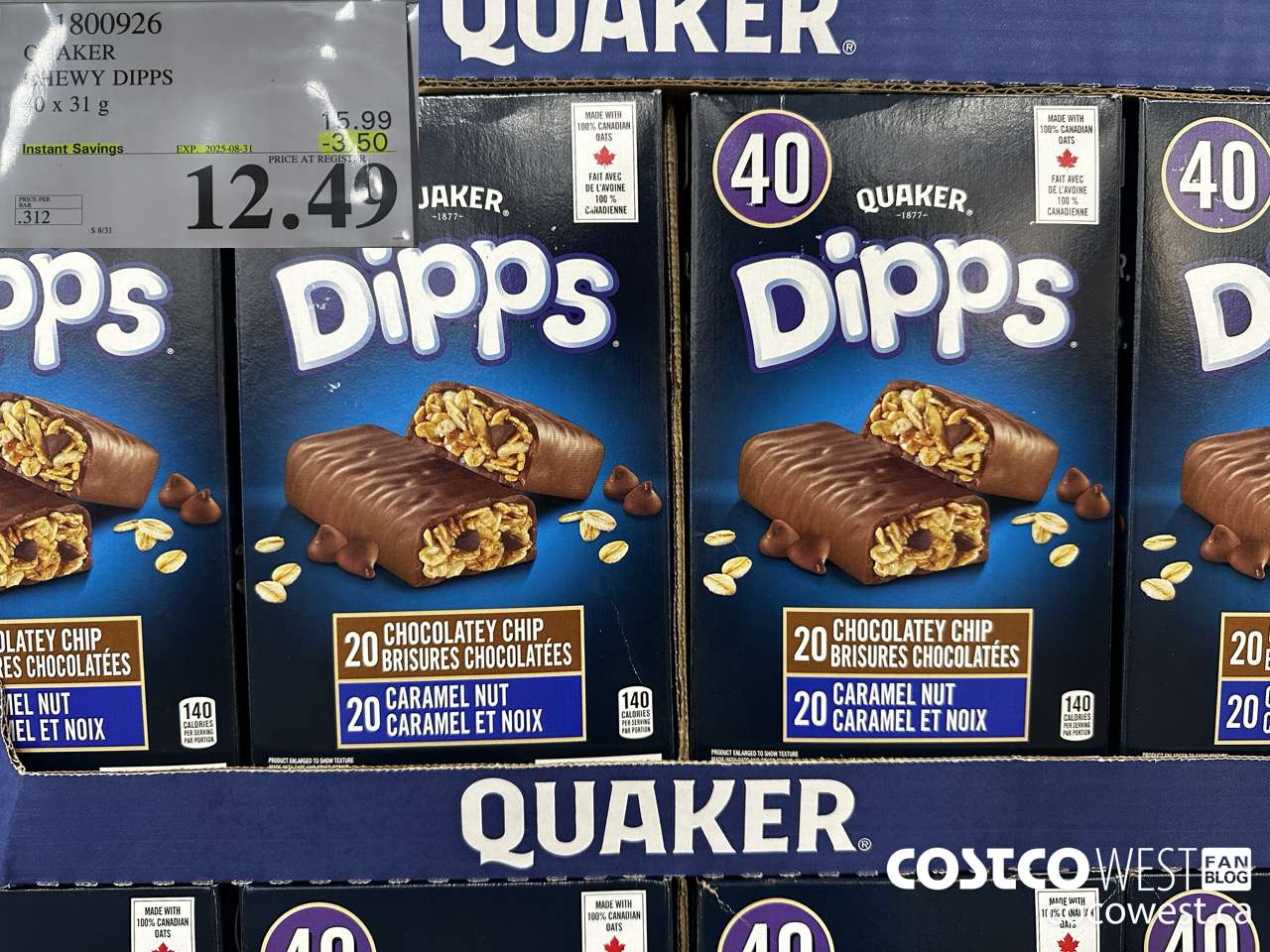 1800926 QUAKER CHEWY DIPPS 40 X 31 G ($3.50 INSTANT SAVINGS EXPIRES ON 2025-08-31) $12.49
