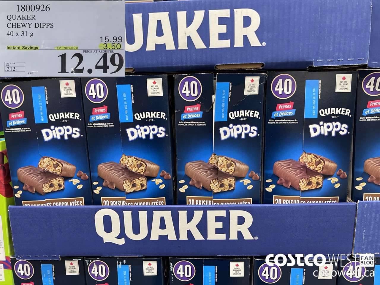 1800926 QUAKER CHEWY DIPPS 40 X 31 G ($3.50 INSTANT SAVINGS EXPIRES ON 2025-08-31) $12.49