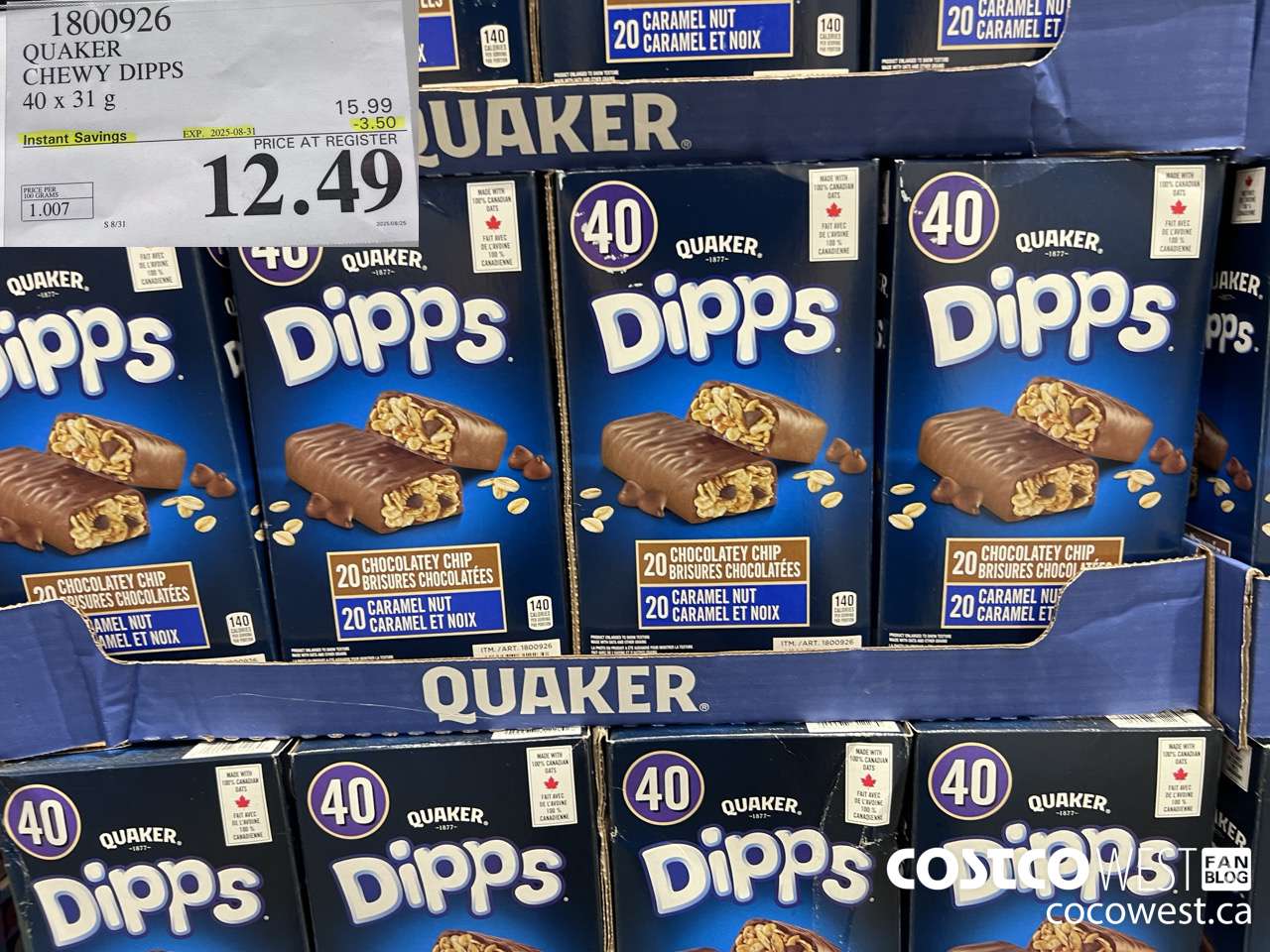 1800926 QUAKER CHEWY DIPPS 40 X 31 G ($3.50 INSTANT SAVINGS EXPIRES ON 2025-08-31) $12.49