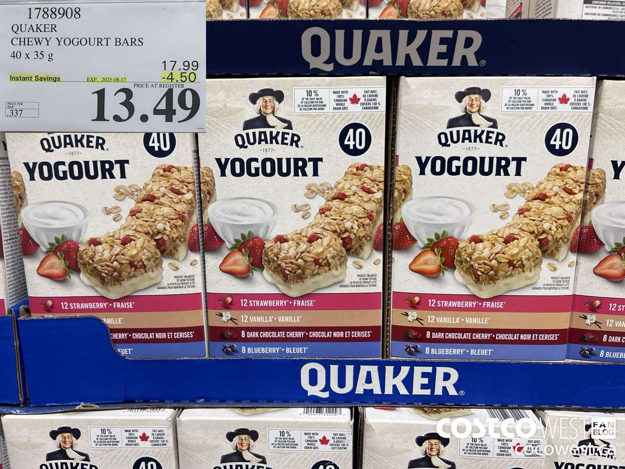 1788908 QUAKER CHEWY YOGOURT BARS 40 X 35 G ($4.50 INSTANT SAVINGS EXPIRES ON 2025-08-17) $13.49