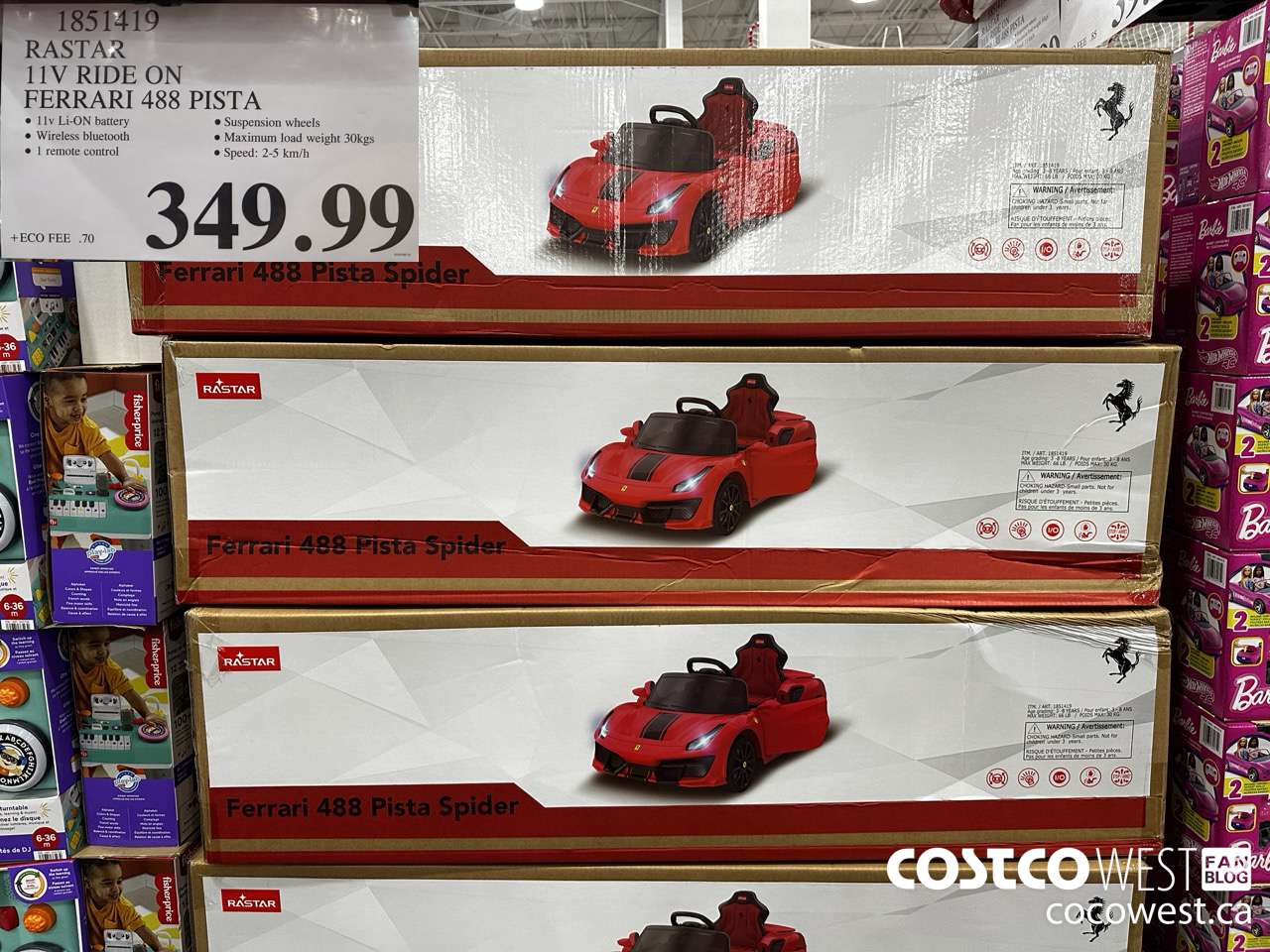 1851419 RASTAR 11V RIDE ON FERRARI 488 PISTA $349.99