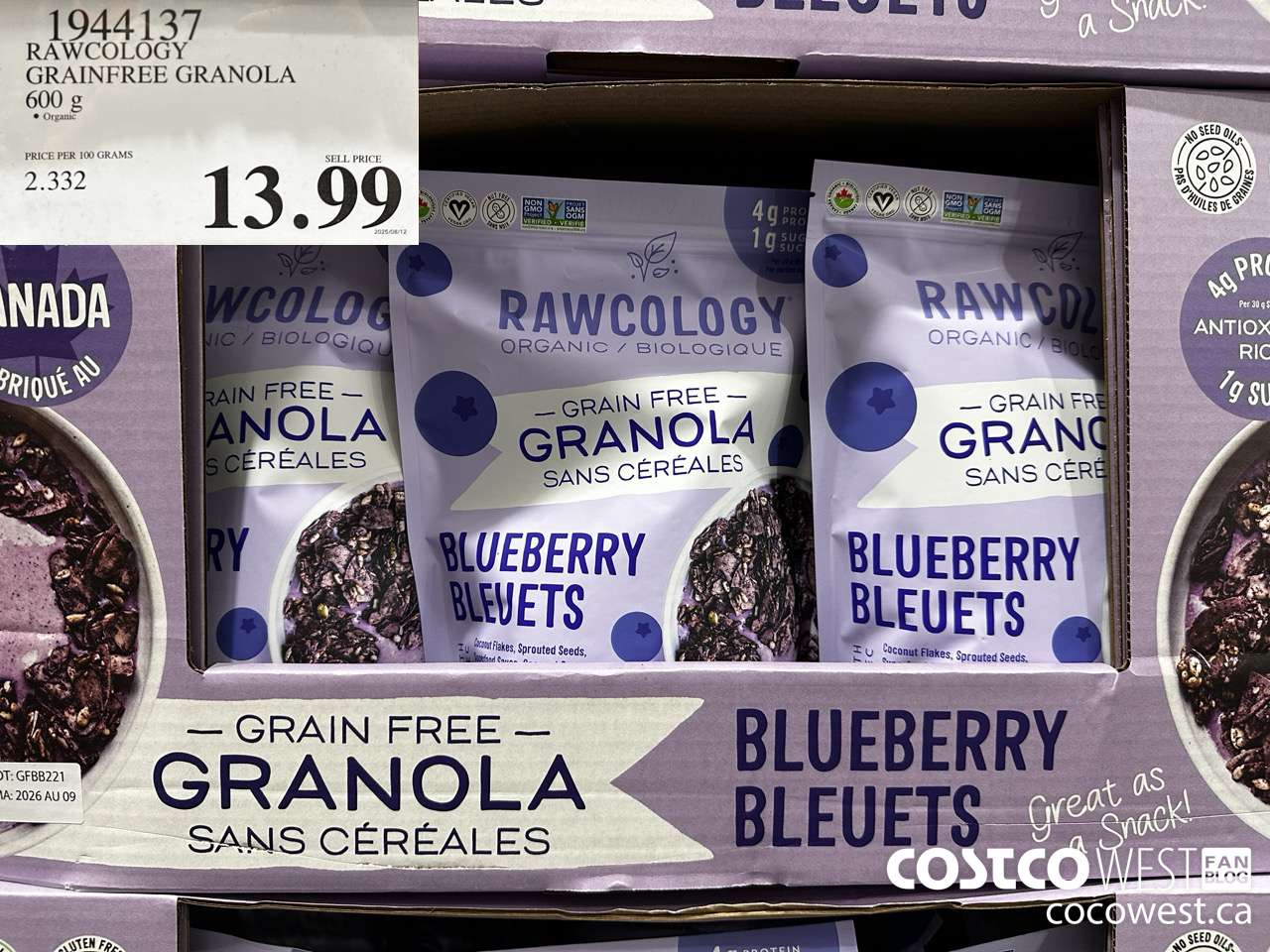 1944137 RAWCOLOGY GRAINFREE GRANOLA 600G $13.99