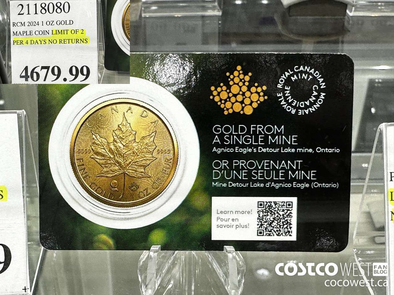2118080 RCM 2024 1 OZ GOLD. MAPLE COIN LIMIT OF 2 PER 4 DAYS NO RETURNS $4679.99