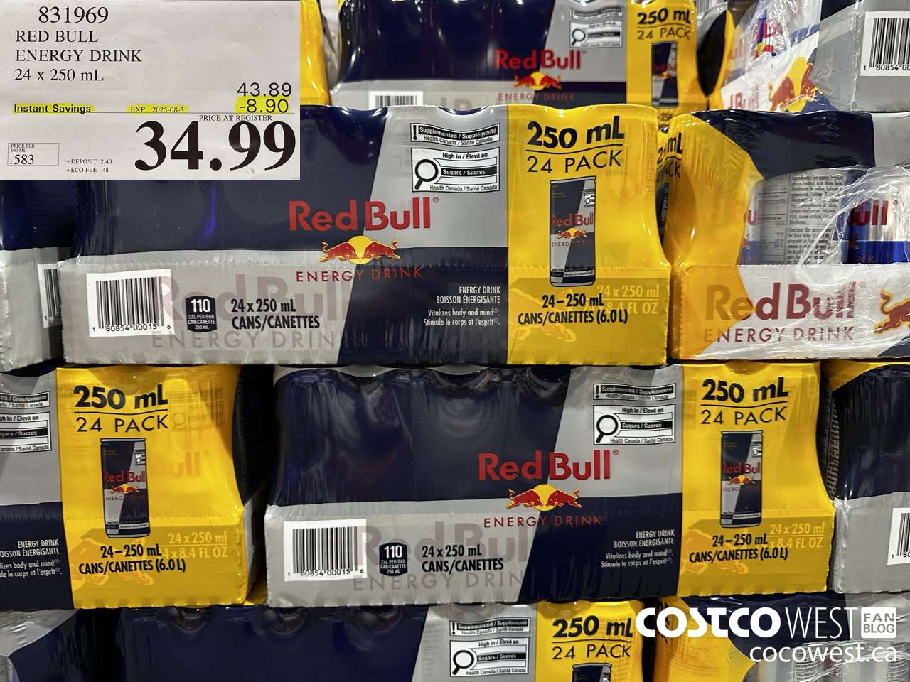 831969 RED BULL ENERGY DRINK 24 X 250ML ($8.90 INSTANT SAVINGS EXPIRES ON 2025-08-31) $34.99