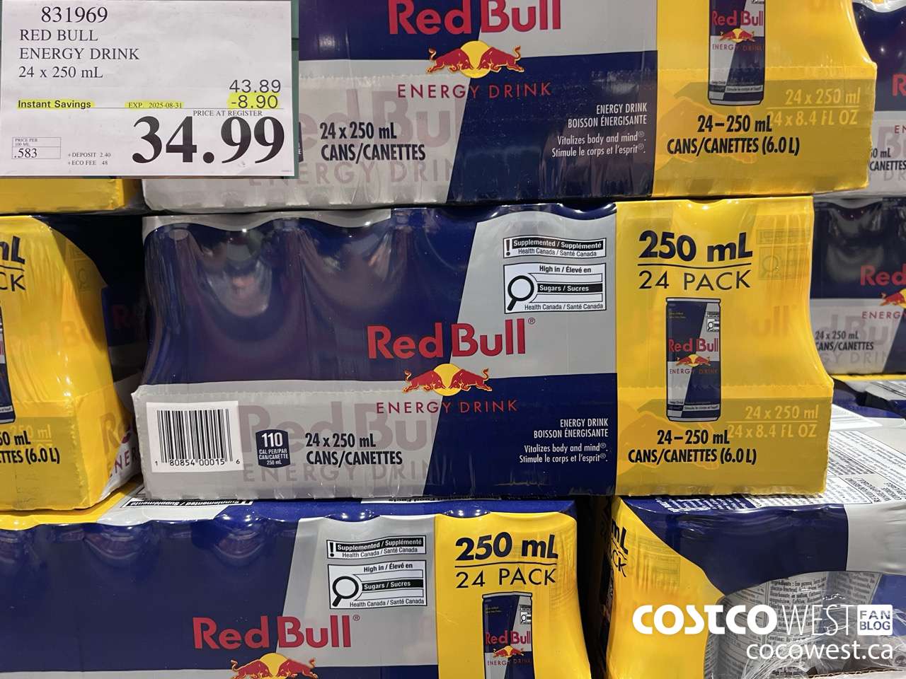 831969 RED BULL ENERGY DRINK 24 X 250ML ($8.90 INSTANT SAVINGS EXPIRES ON 2025-08-31) $34.99