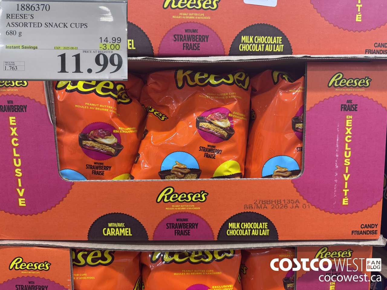 1886370 REESE'S ASSORTED SNACK CUPS 680G ($3.00 INSTANT SAVINGS EXPIRES ON 2025-08-03) $11.99