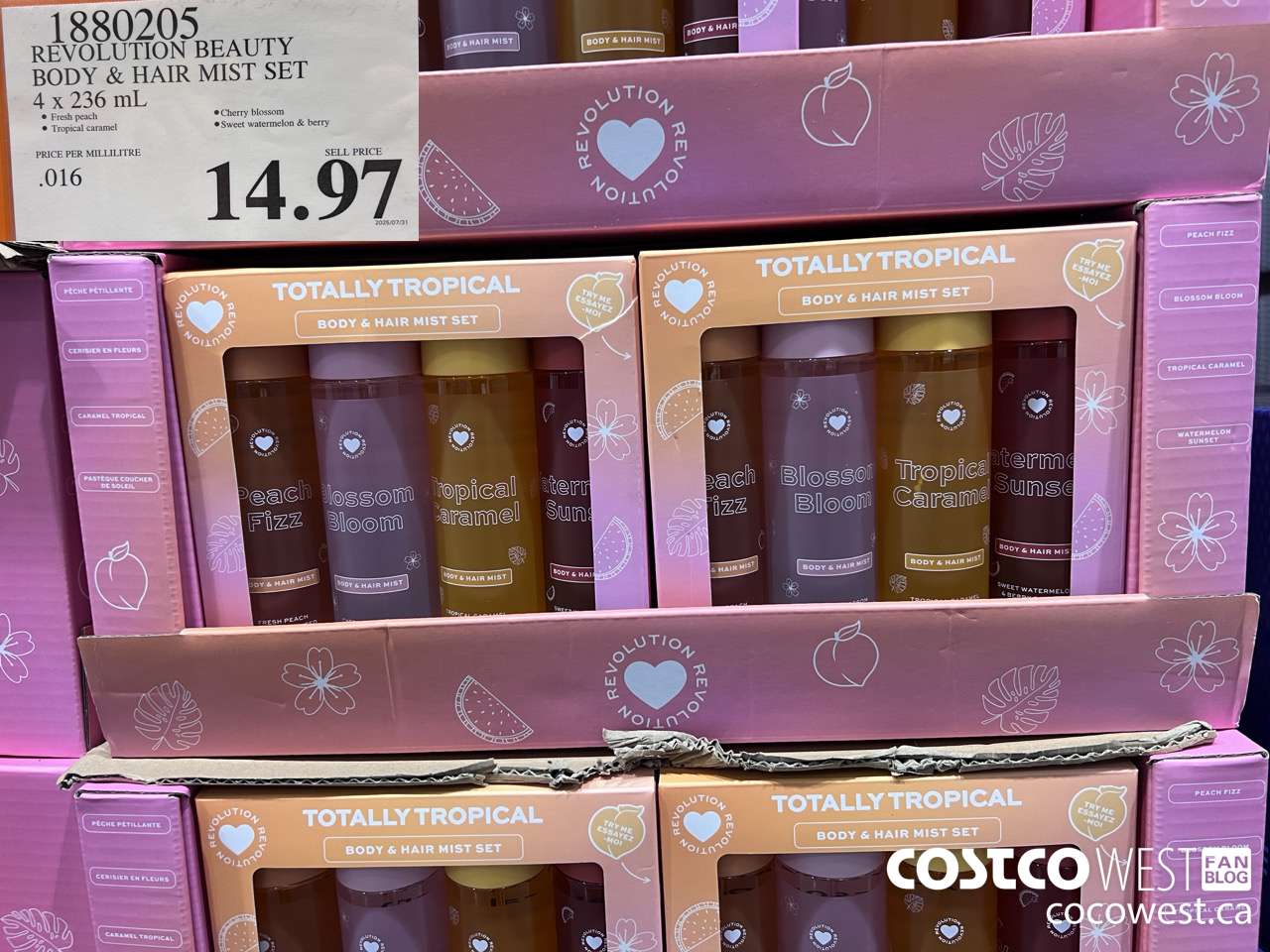 1880205 REVOLUTION BEAUTY BODY & HAIR MIST SET 4 X 236ML $14.97