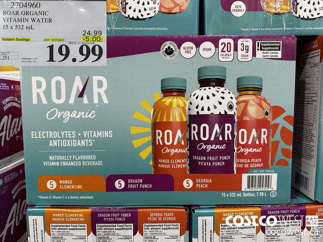 2704960 ROAR ORGANIC VITAMIN WATER 15 X 532ML ($5.00 INSTANT SAVINGS EXPIRES ON 2025-08-03) $19.99