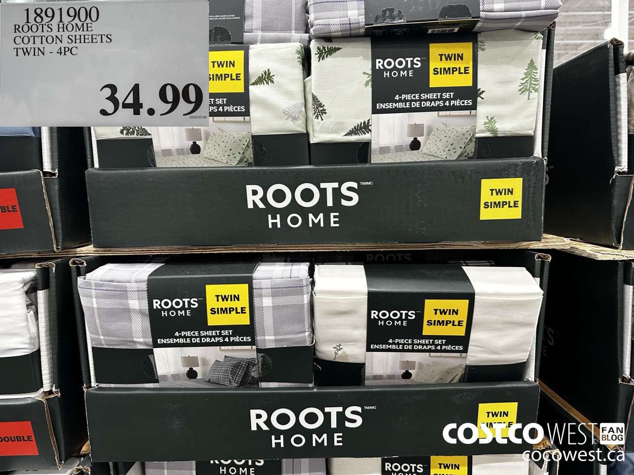 1891900 ROOTS COTTON SHEETS TWIN 4PC $34.99