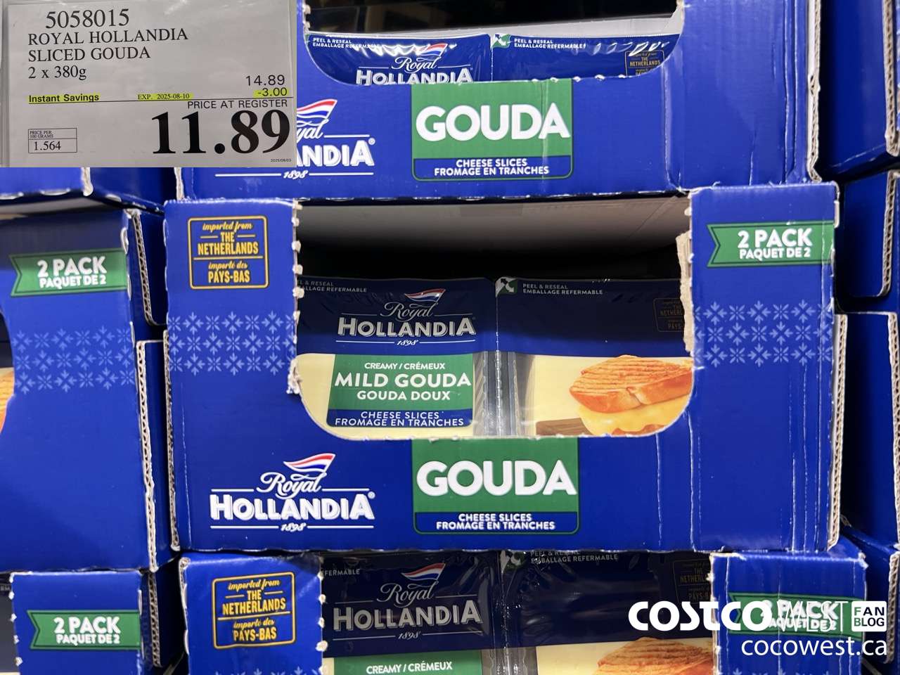 5058015 ROYAL HOLLANDIA SLICED GOUDA 2 x 380g ($3.00 INSTANT SAVINGS EXPIRES ON 2025-08-10) $11.89
