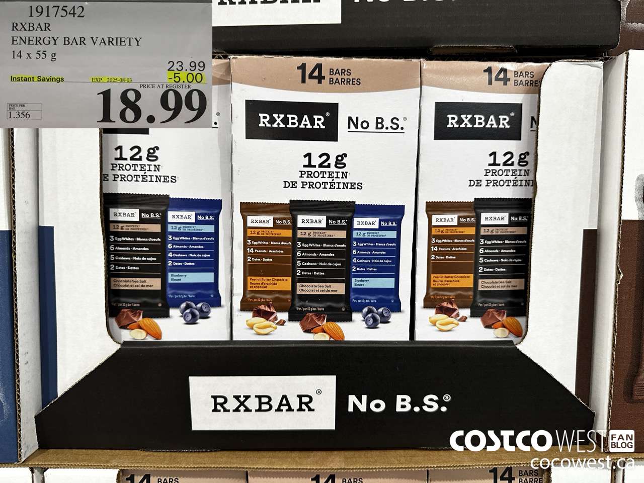 1917542 RXBAR ENERGY BAR VARIETY 14 X 55G ($5.00 INSTANT SAVINGS EXPIRES ON 2025-08-03) $18.99