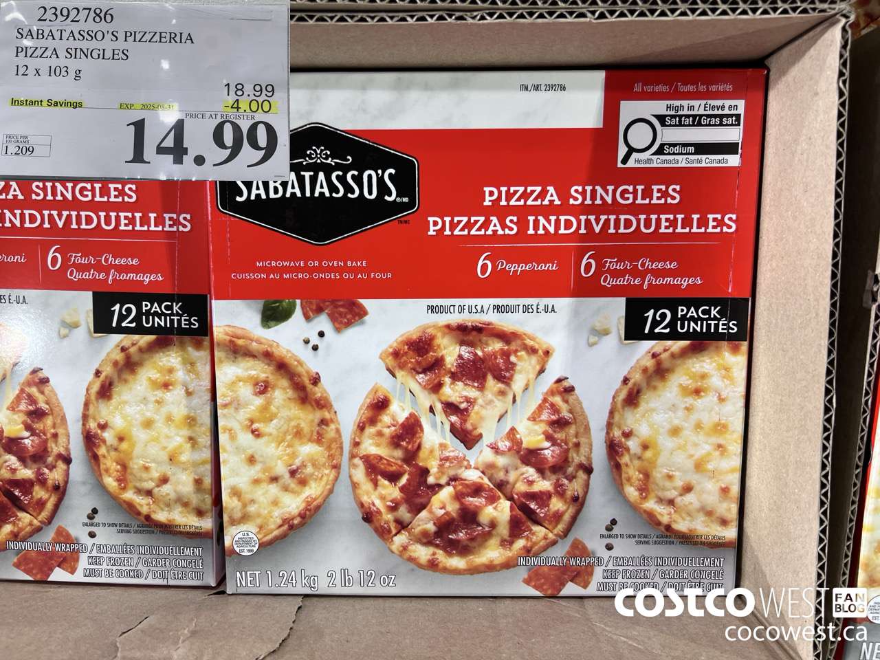 2392786 SABATASSO'S PIZZERIA PIZZA SINGLES 12 X 103G ($4.00 INSTANT SAVINGS EXPIRES ON 2025-08-31) $14.99