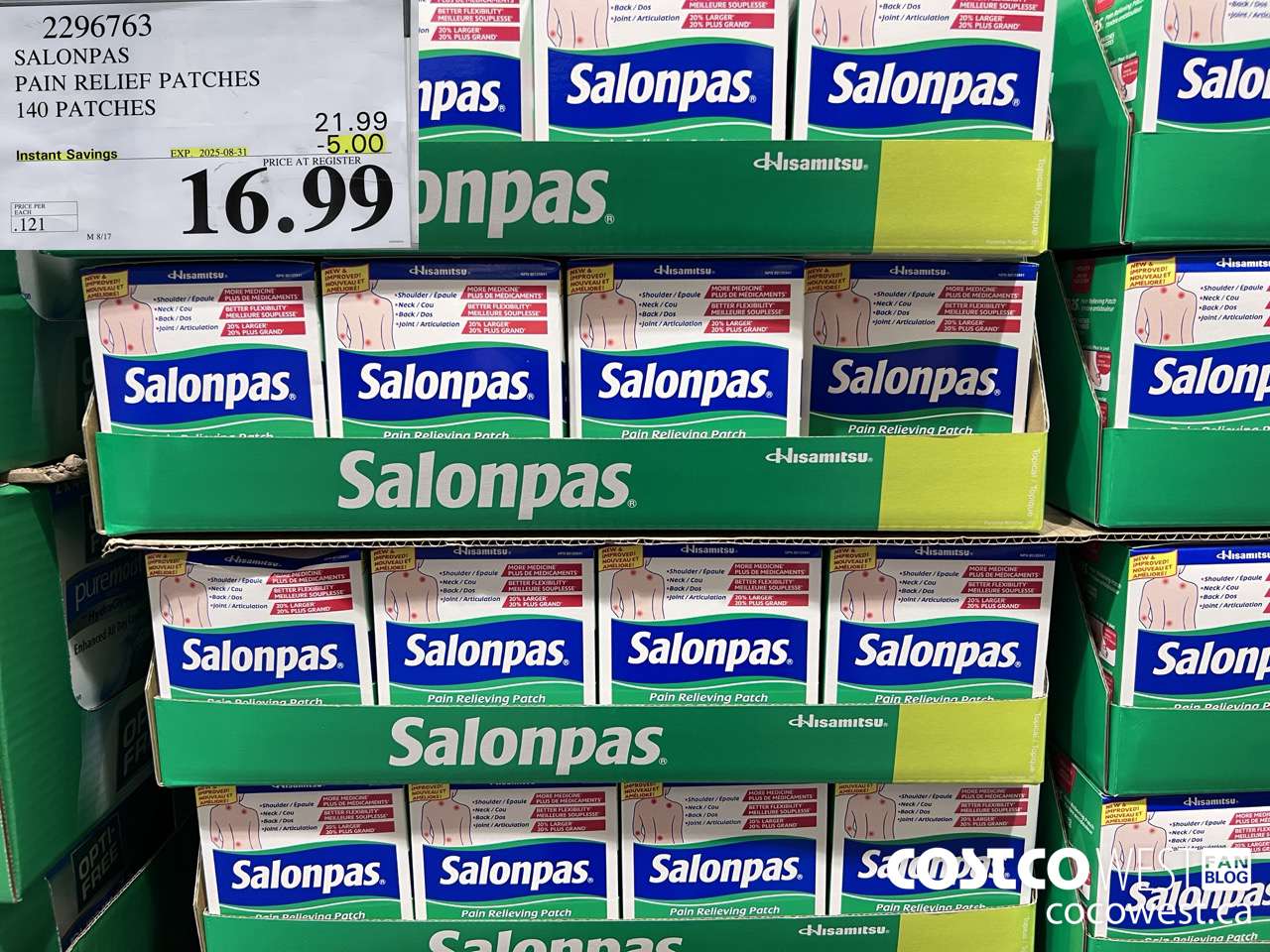 2296763 SALONPAS PAIN RELIEF PATCHES 140 PATCHES ($5.00 INSTANT SAVINGS EXPIRES ON 2025-08-31) $16.99