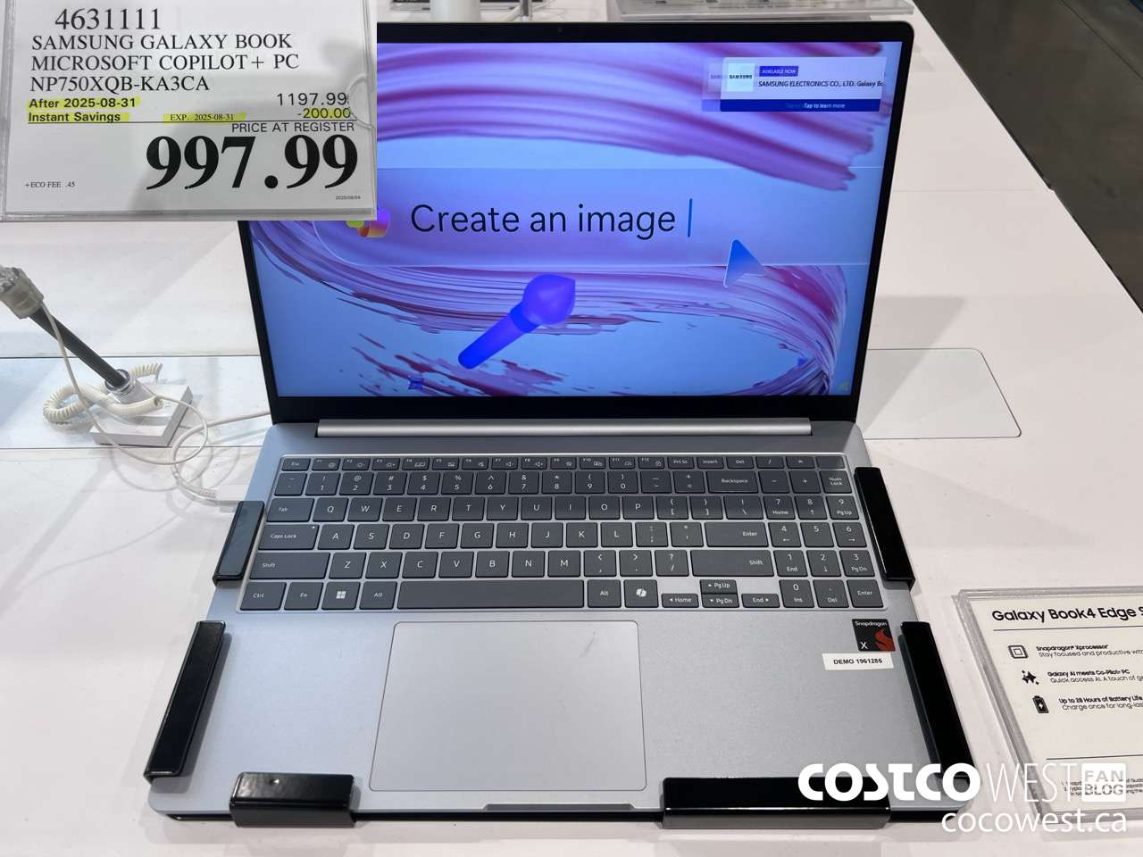 4631111 SAMSUNG GALAXY BOOK MICROSOFT COPILOT + PC NP750XQB-KA3CA ($200.00 INSTANT SAVINGS EXPIRES ON 2025-08-31) $997.99