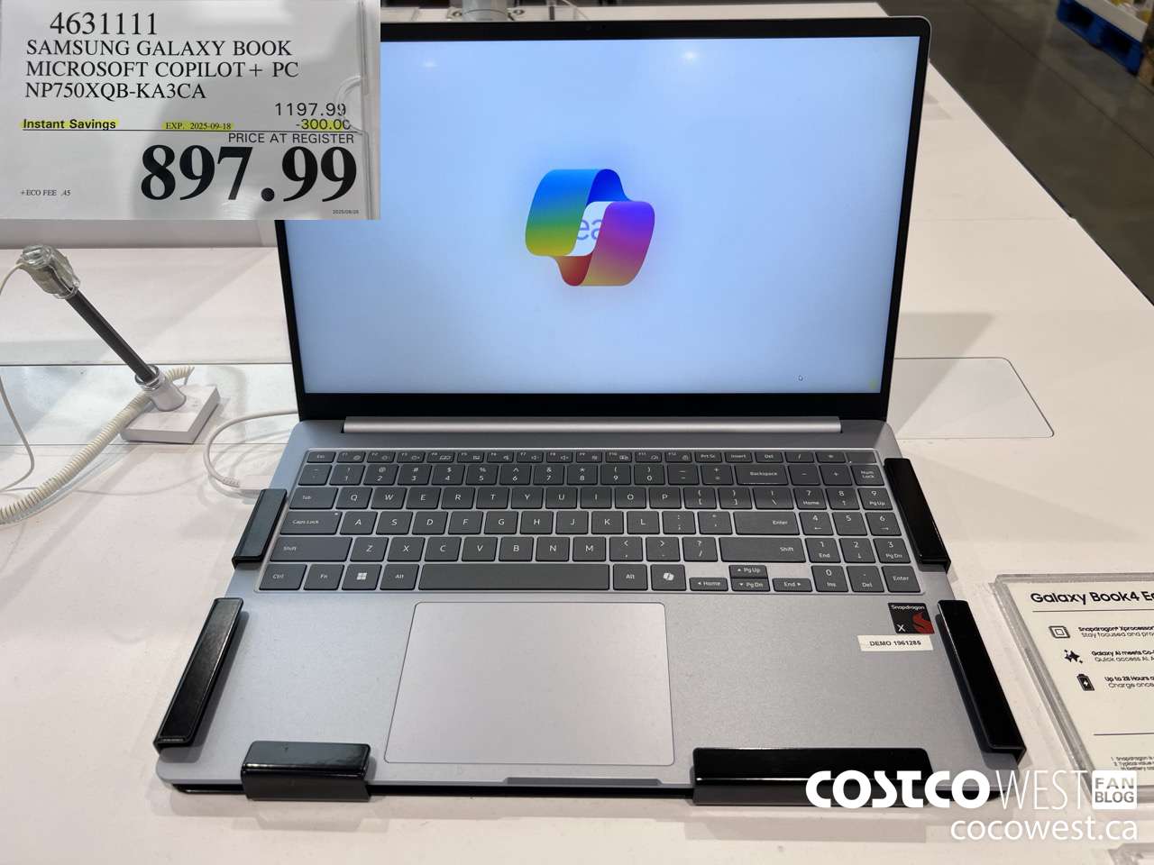 4631111 SAMSUNG GALAXY BOOK MICROSOFT COPILOT + PC NP750XQB-KA3CA ($300.00 INSTANT SAVINGS EXPIRES ON 2025-09-18) $897.99