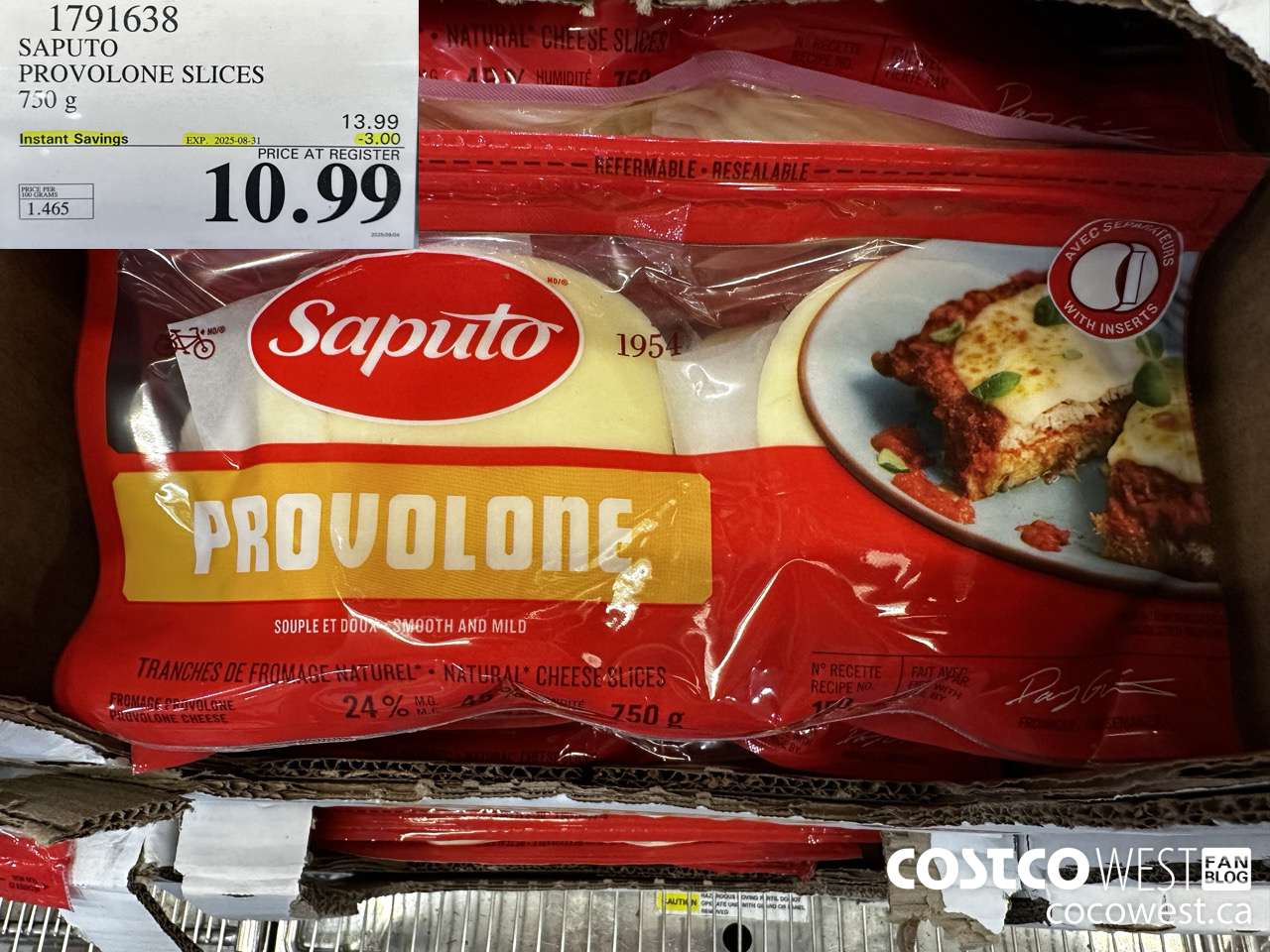 1791638 SAPUTO PROVOLONE SLICES 750G ($3.00 INSTANT SAVINGS EXPIRES ON 2025-08-31) $10.99