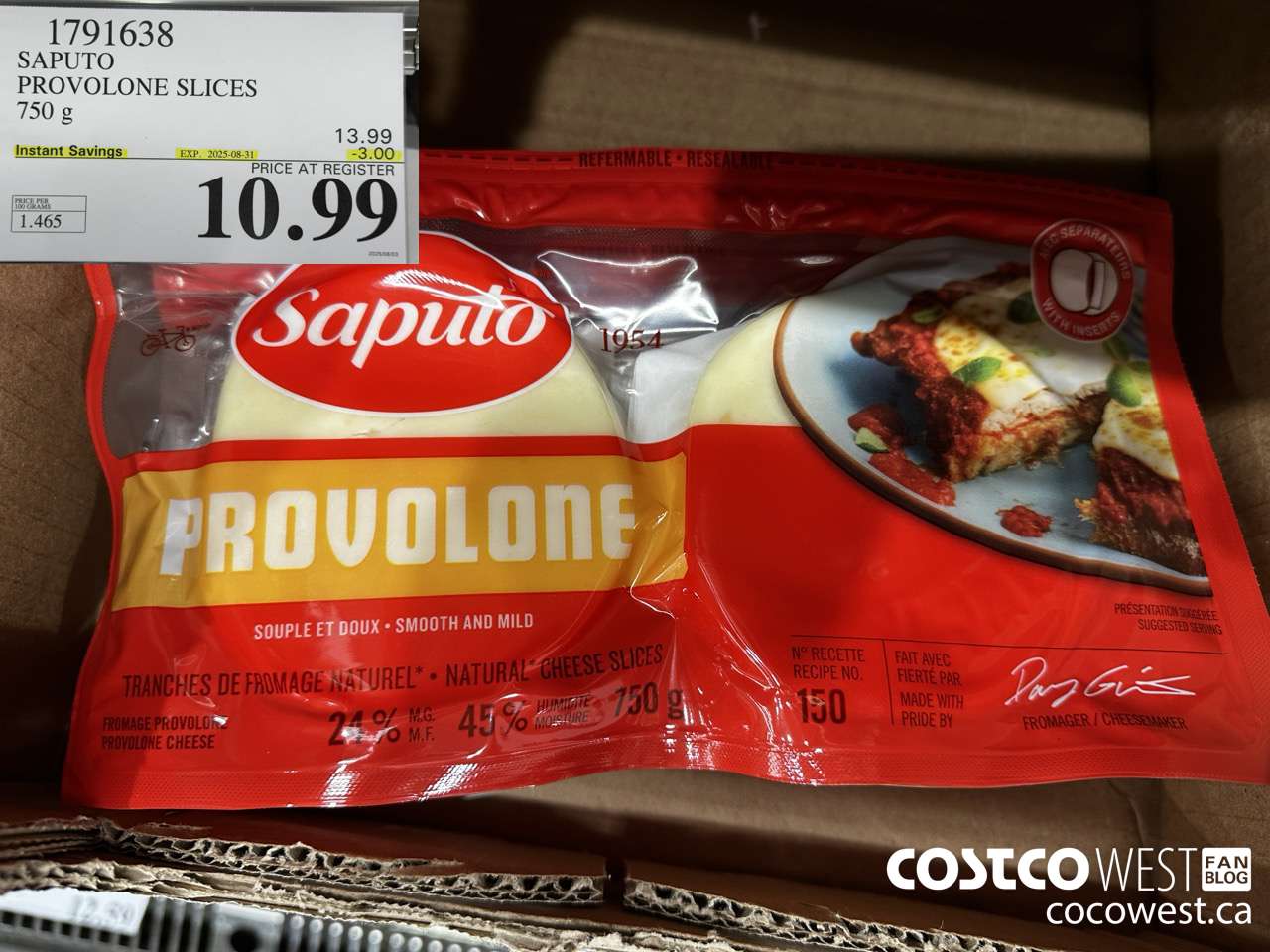 1791638 SAPUTO PROVOLONE SLICES 750G ($3.00 INSTANT SAVINGS EXPIRES ON 2025-08-31) $10.99