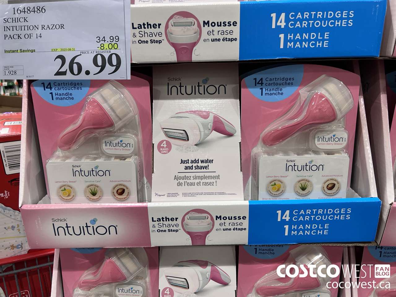 1648486 SCHICK INTUITION 14 CARTRIDGES + RAZOR ($8.00 INSTANT SAVINGS EXPIRES ON 2025-08-31) $26.99