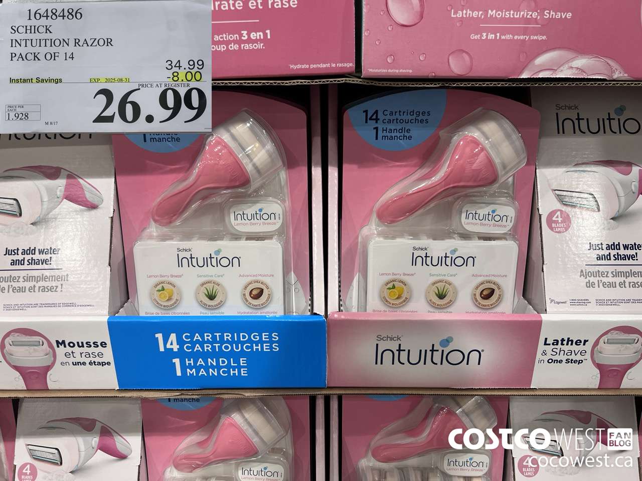 1648486 SCHICK INTUITION 14 CARTRIDGES + RAZOR ($8.00 INSTANT SAVINGS EXPIRES ON 2025-08-31) $26.99