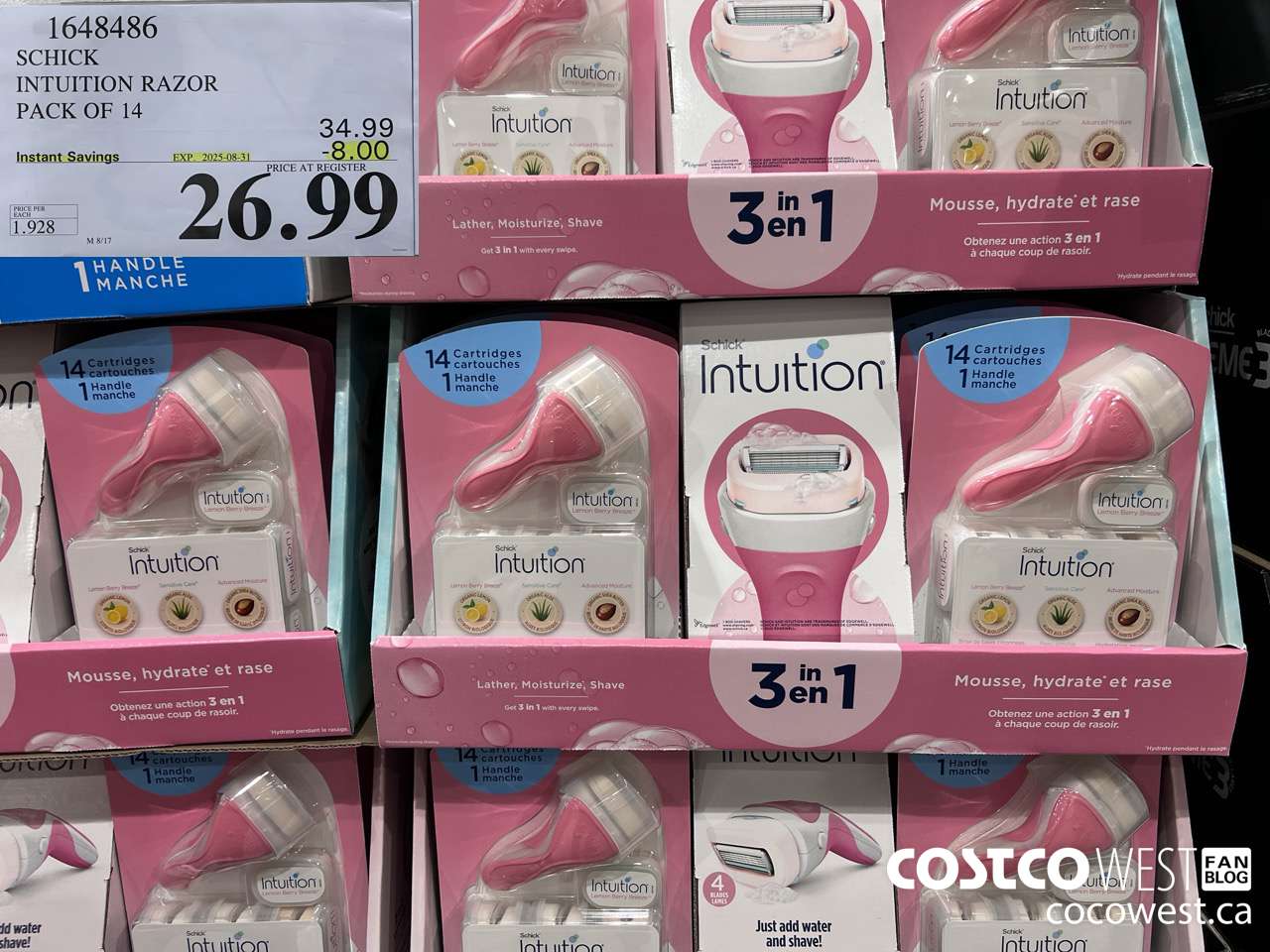 1648486 SCHICK INTUITION 14 CARTRIDGES + RAZOR ($8.00 INSTANT SAVINGS EXPIRES ON 2025-08-31) $26.99