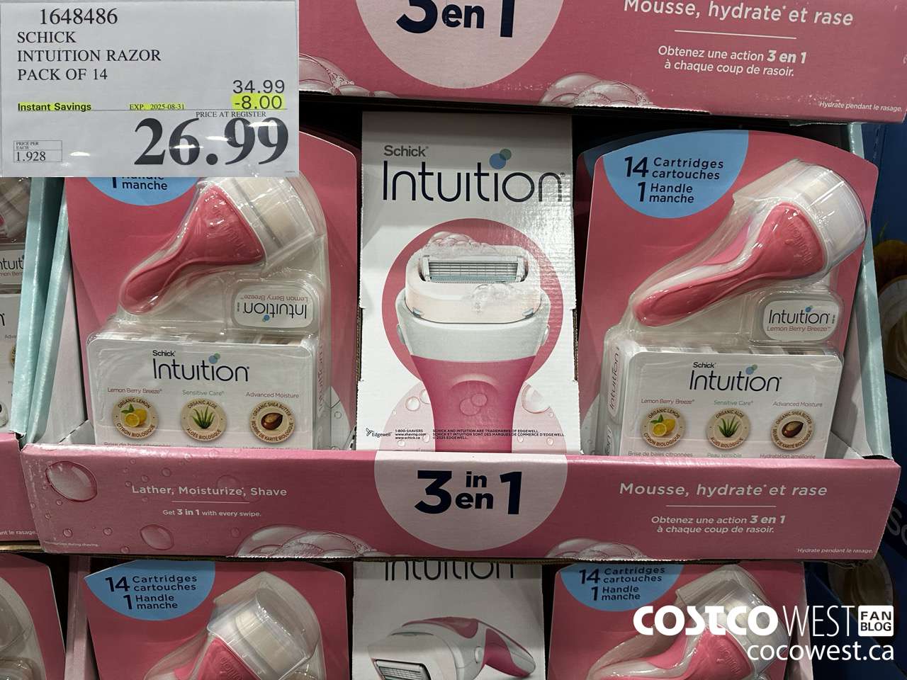 1648486 SCHICK INTUITION 14 CARTRIDGES + RAZOR ($8.00 INSTANT SAVINGS EXPIRES ON 2025-08-31) $26.99