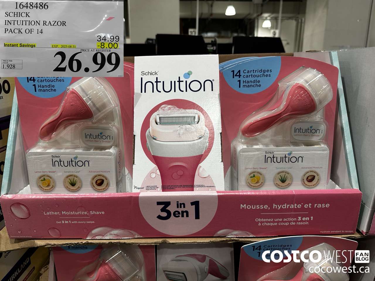 1648486 SCHICK INTUITION 14 CARTRIDGES + RAZOR ($8.00 INSTANT SAVINGS EXPIRES ON 2025-08-31) $26.99