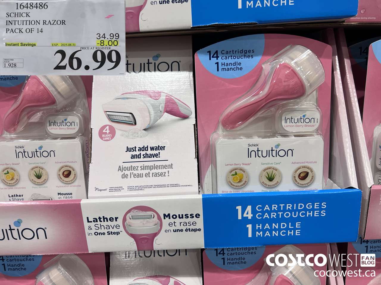 1648486 SCHICK INTUITION 14 CARTRIDGES + RAZOR ($8.00 INSTANT SAVINGS EXPIRES ON 2025-08-31) $26.99