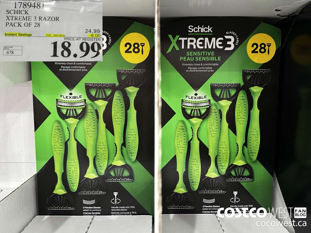 1789481 SCHICK XTREME 3 RAZOR PACK OF 28 ($6.00 INSTANT SAVINGS EXPIRES ON 2025-08-03) $18.99