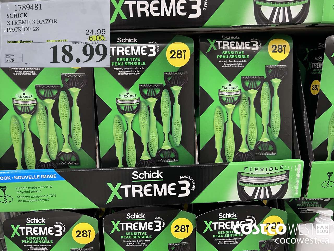 1789481 SCHICK XTREME 3 RAZOR PACK OF 28 ($6.00 INSTANT SAVINGS EXPIRES ON 2025-08-31) $18.99