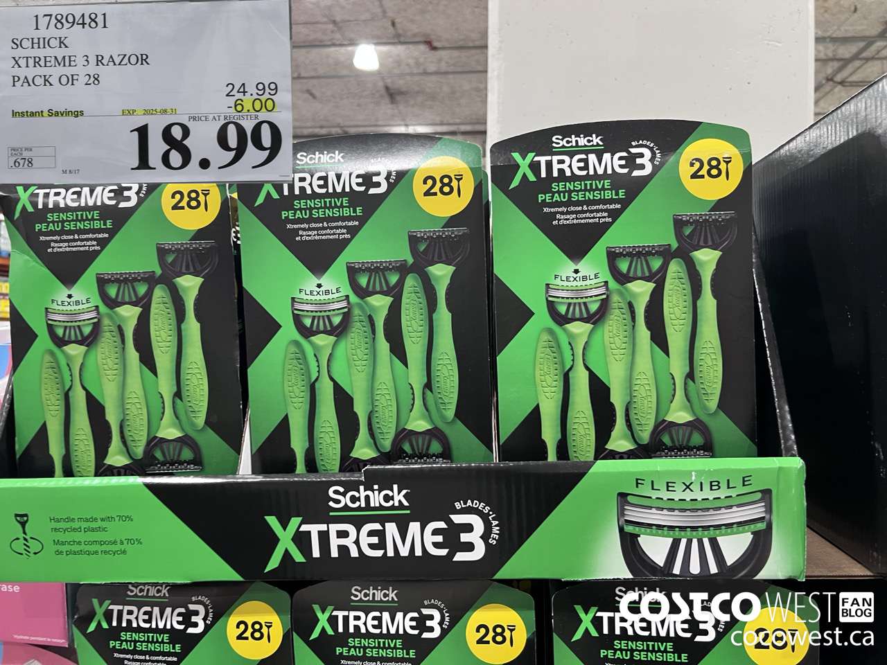 1789481 SCHICK XTREME 3 RAZOR PACK OF 28 ($6.00 INSTANT SAVINGS EXPIRES ON 2025-08-31) $18.99
