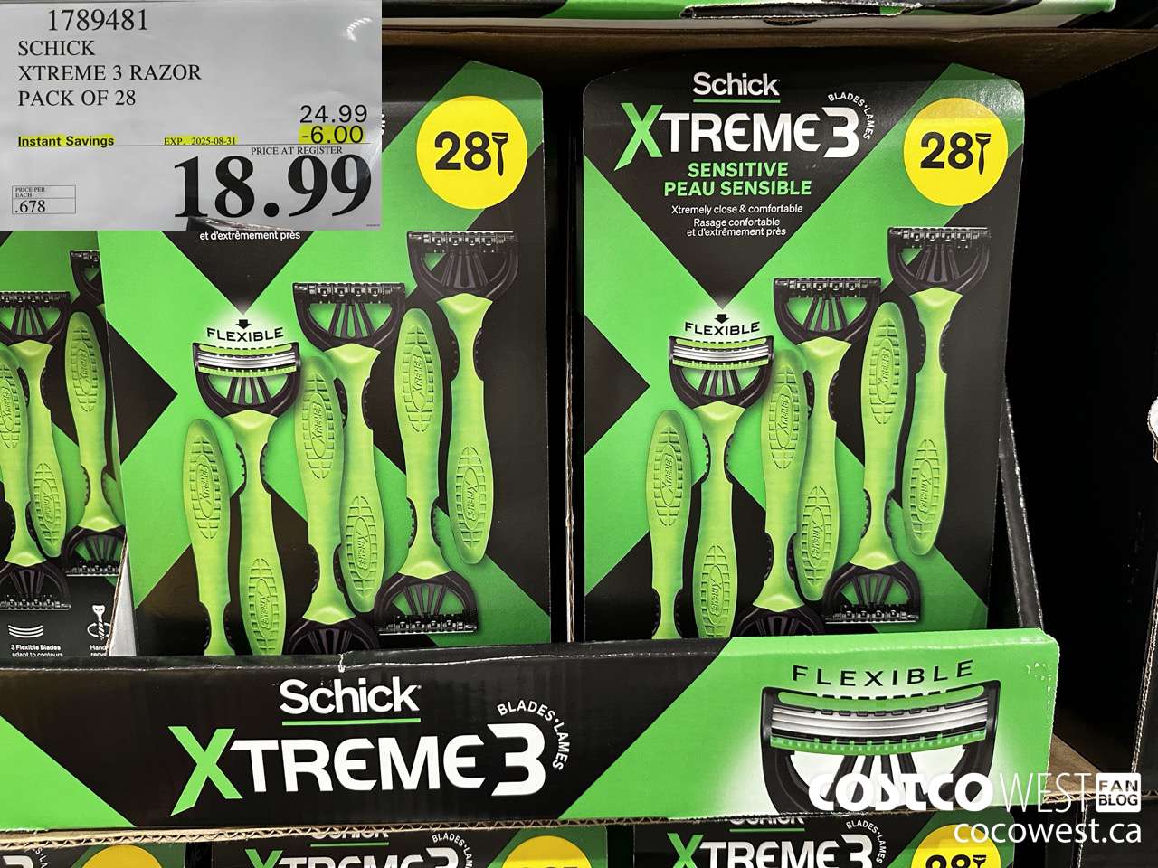 1789481 SCHICK XTREME 3 RAZOR PACK OF 28 ($6.00 INSTANT SAVINGS EXPIRES ON 2025-08-31) $18.99